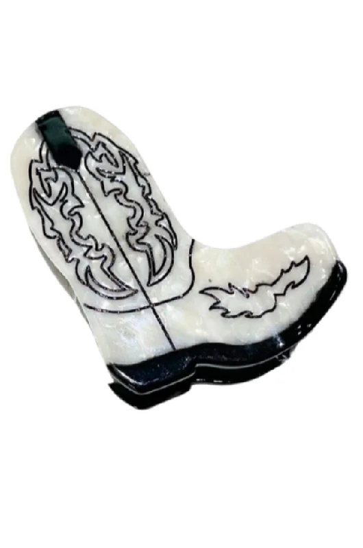 Hand-Painted Cowboy Boot Claw Hair Clip White