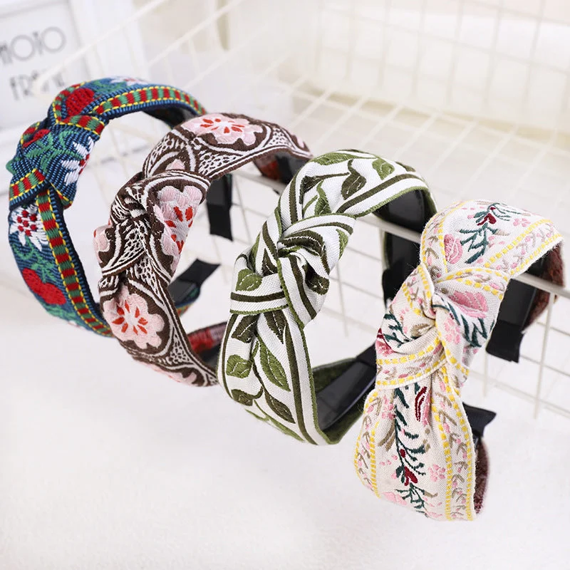 Wholesale Fabric Bohemian Embroidered Flowers Headbands