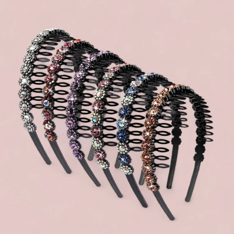 Rhinestone Teeth Comb Headbands for Women, Girls Flower Crystal Stretchy Plastic Hairband, Diamond Fashion Hair Band Accessories (Copy)