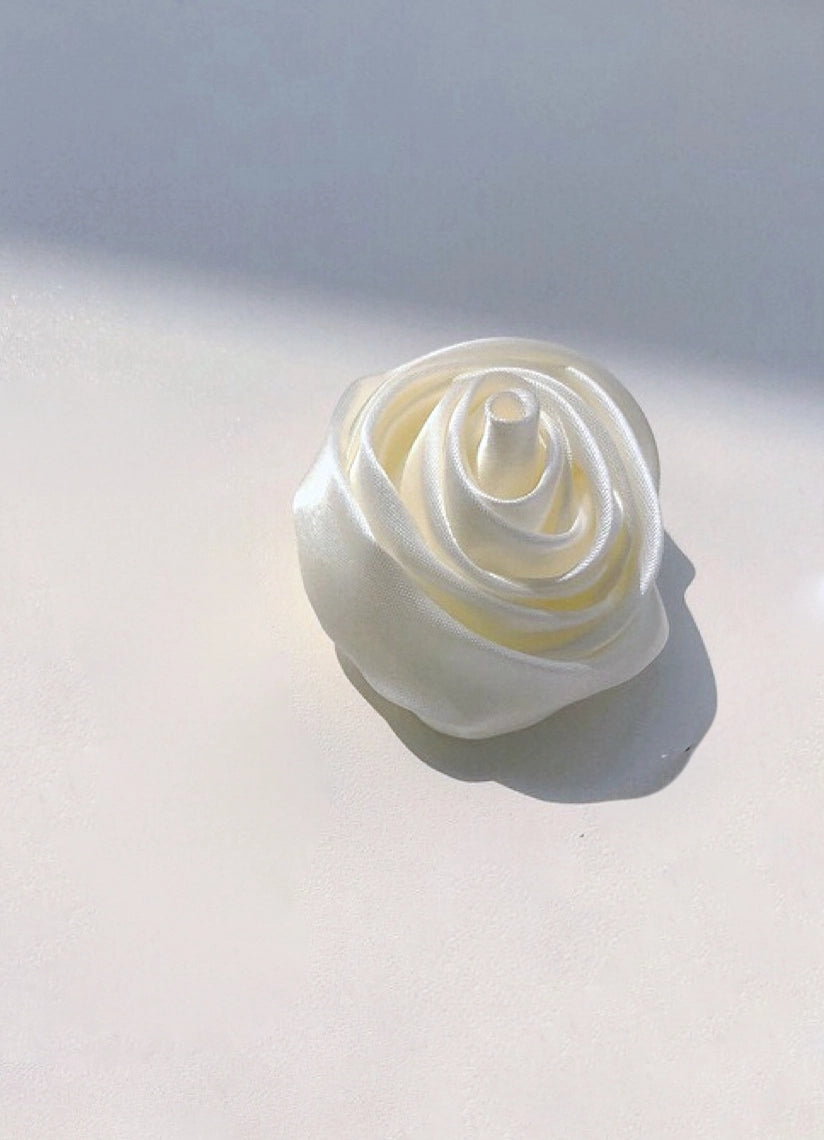 White Rosette Satin Flower Hair Clip