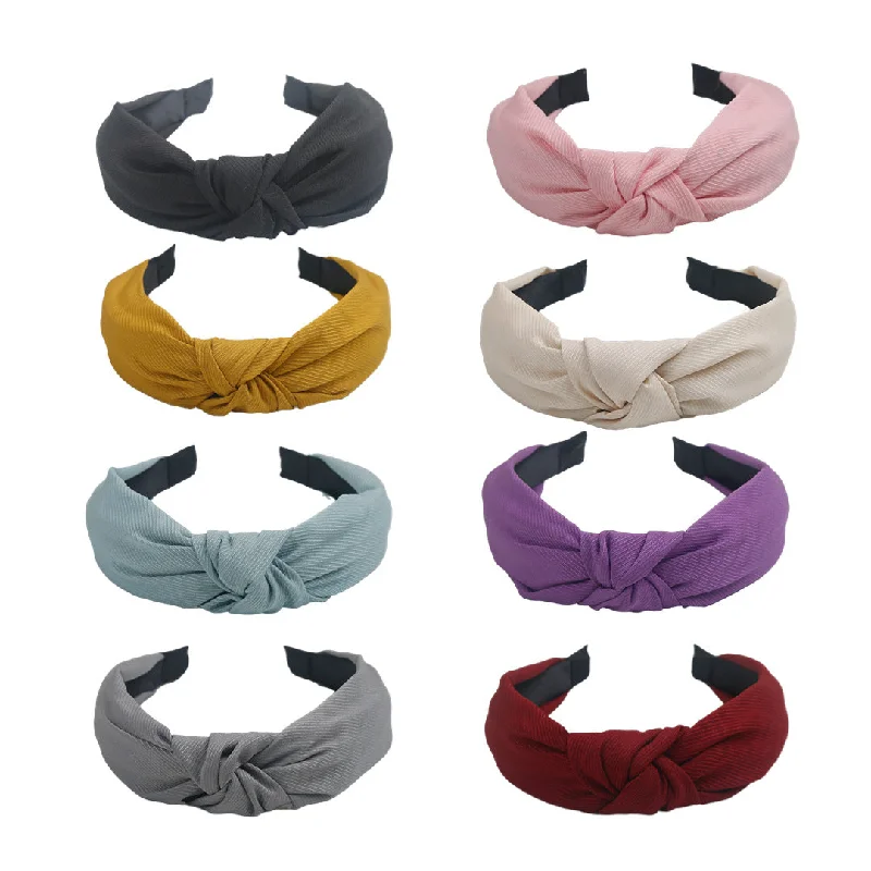 Wholesale Solid Color Knotted Fabric Wide Edge Headband