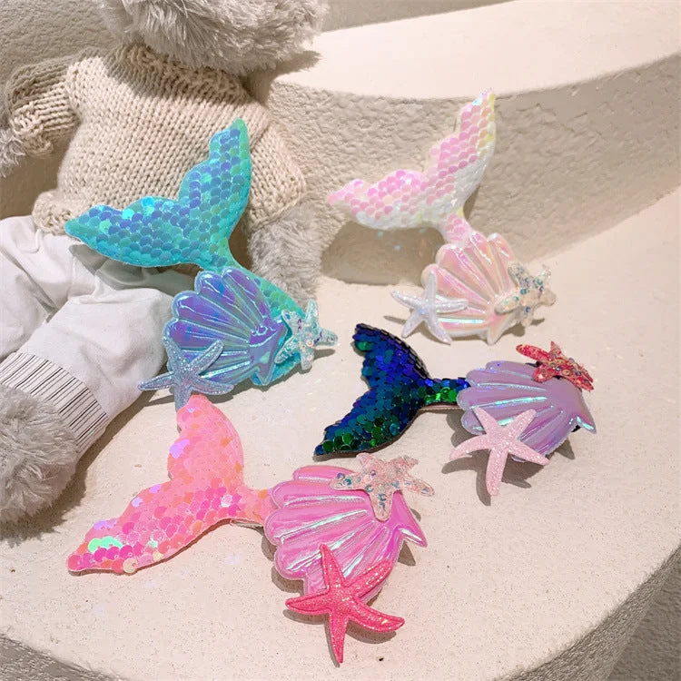 Wholesale Sequin Cartoon Seashell Mermaid Hair Clip For Kids