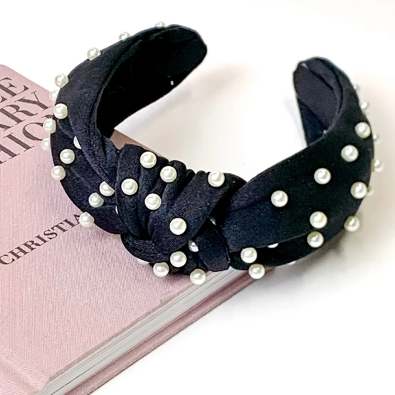 Pearl Detailed Knotted Headband in Black