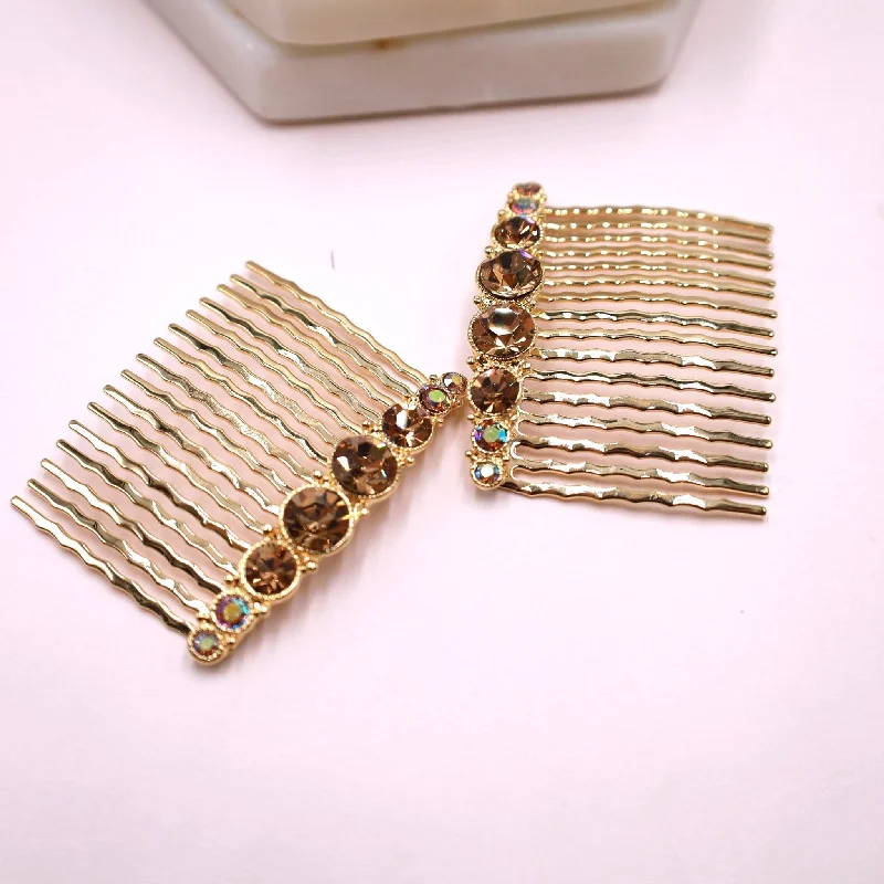 Gold Crystal Hair Accessorie Comb Set