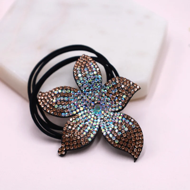 Gold Ab Flower Rhinestone Ponytail Holder