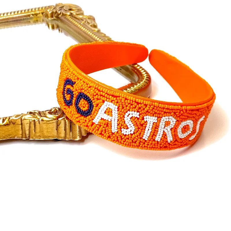 Go Astros Orange, Navy Blue, and White Seed Bead Headband