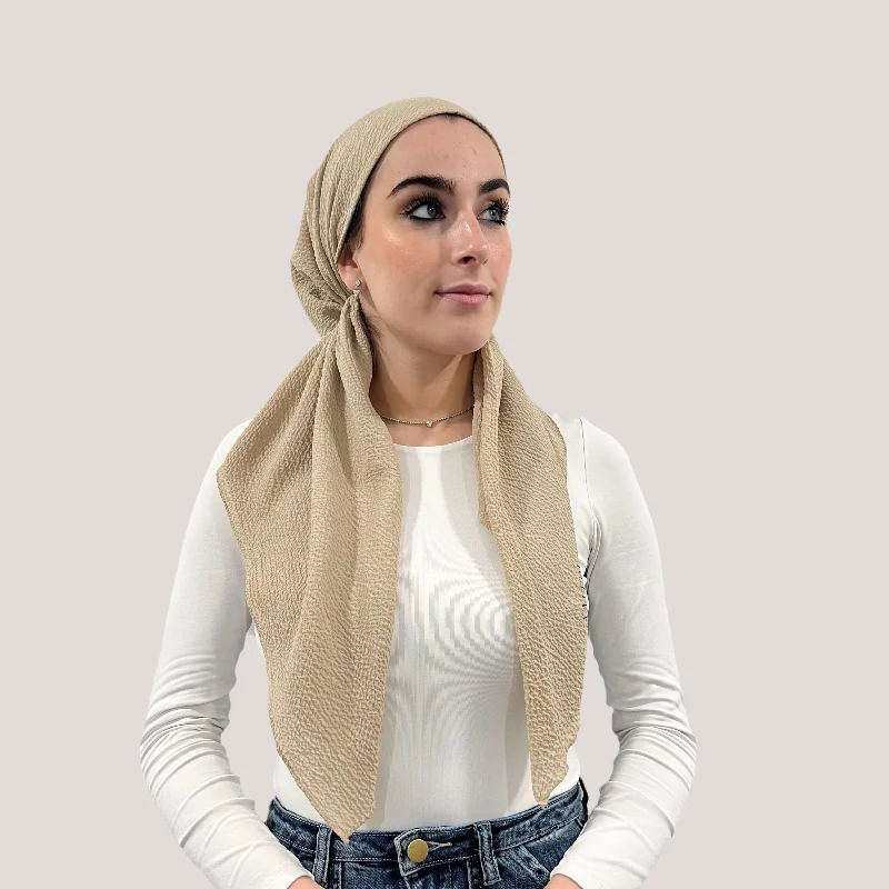 Beige Crinkle Pre-Tied Scarf