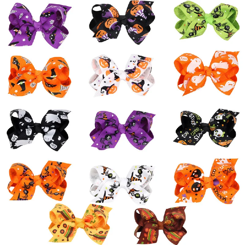 Wholesale Halloween Cartoon Print Bow Hairpin