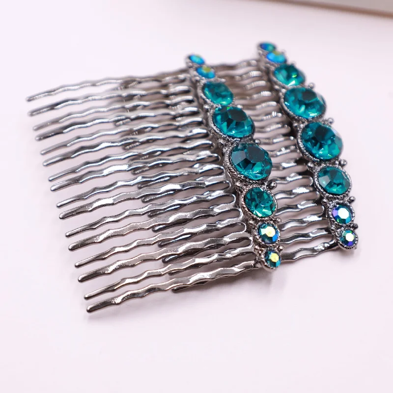 Teal Turquoise Crystal Hair Accessorie Comb Set