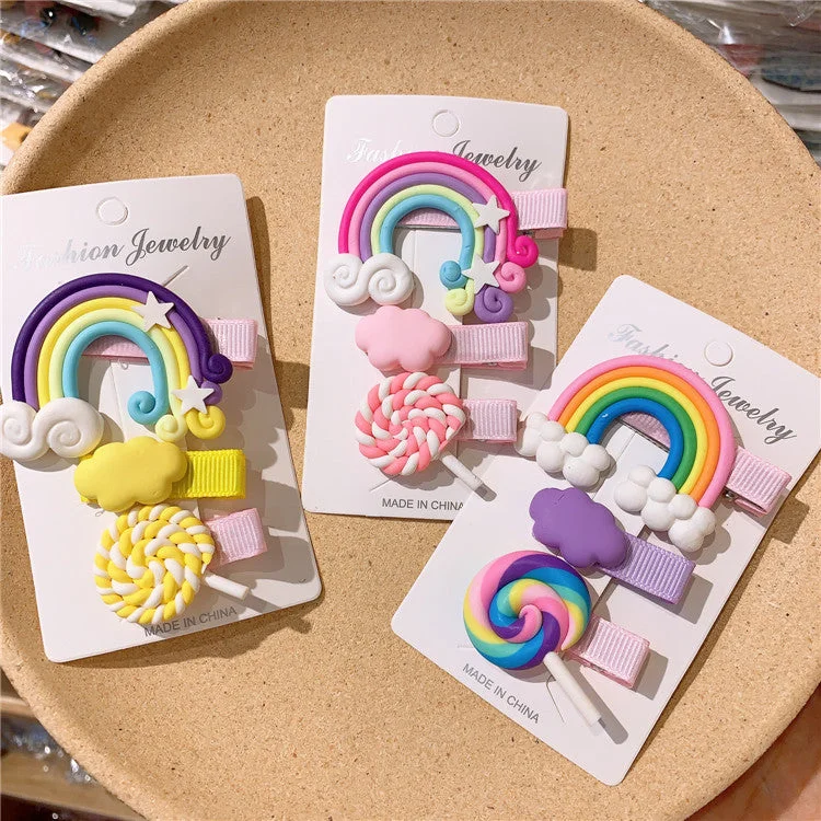 Wholesale Rainbow Lollipop Cloud Hair Clip Set