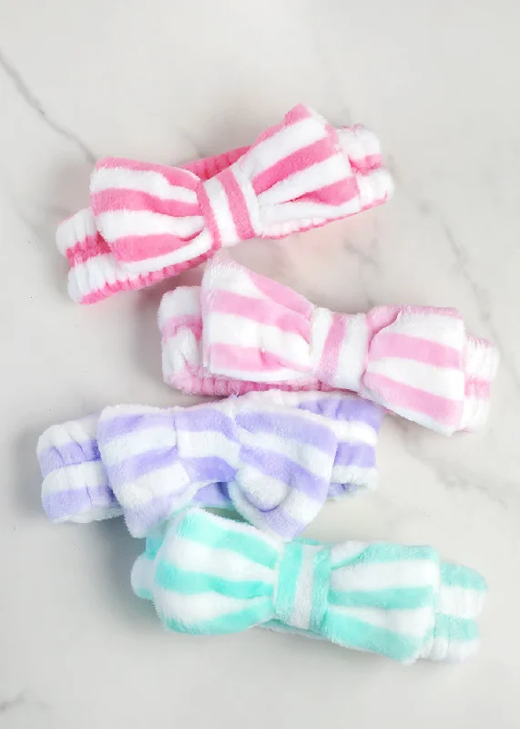 Fuzzy Striped Bow Spa Headband