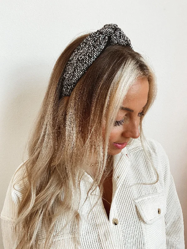 Black Tweed Knotted Headband