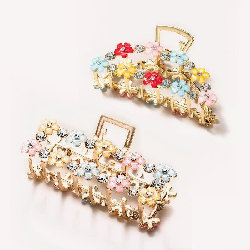 Wholesale Alloy Colored Flower Rhinestone Hair Clips