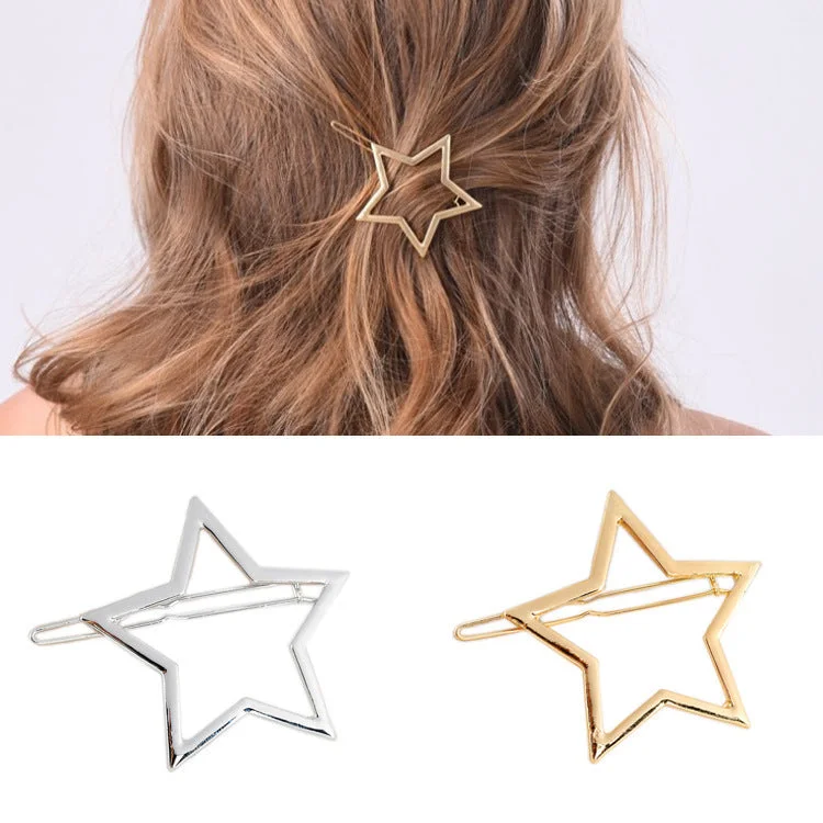 Wholesale Hollow Glossy Five-pointed Star Alloy Hair Clips