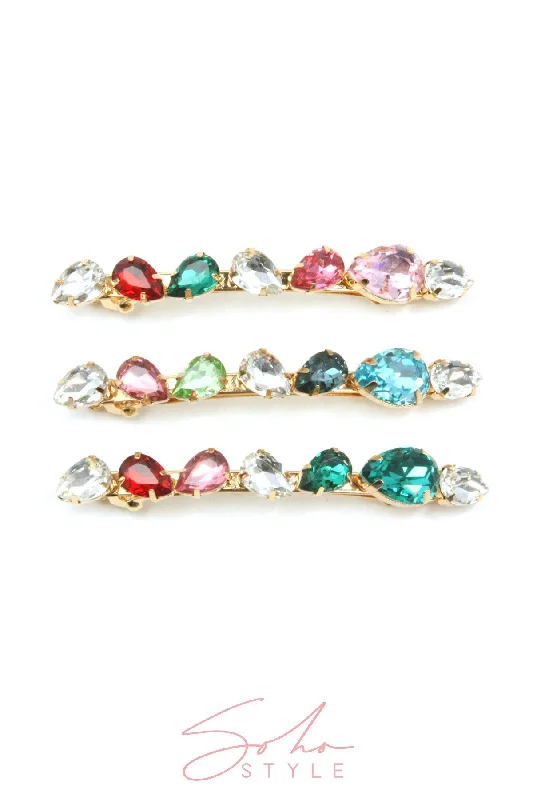 Multi-Colored Bejeweled Barrette set