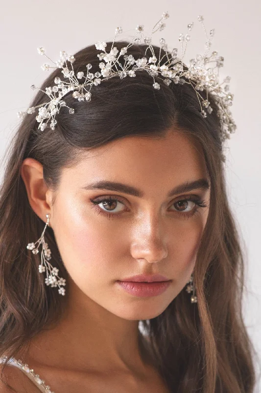 Floral Array Crystal Headband and Earring Set