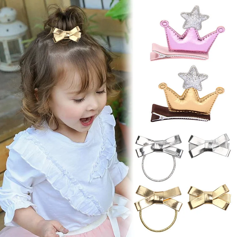 Wholesale PU Leather Bow Knot Star Crown Hair Clip Hair Rope