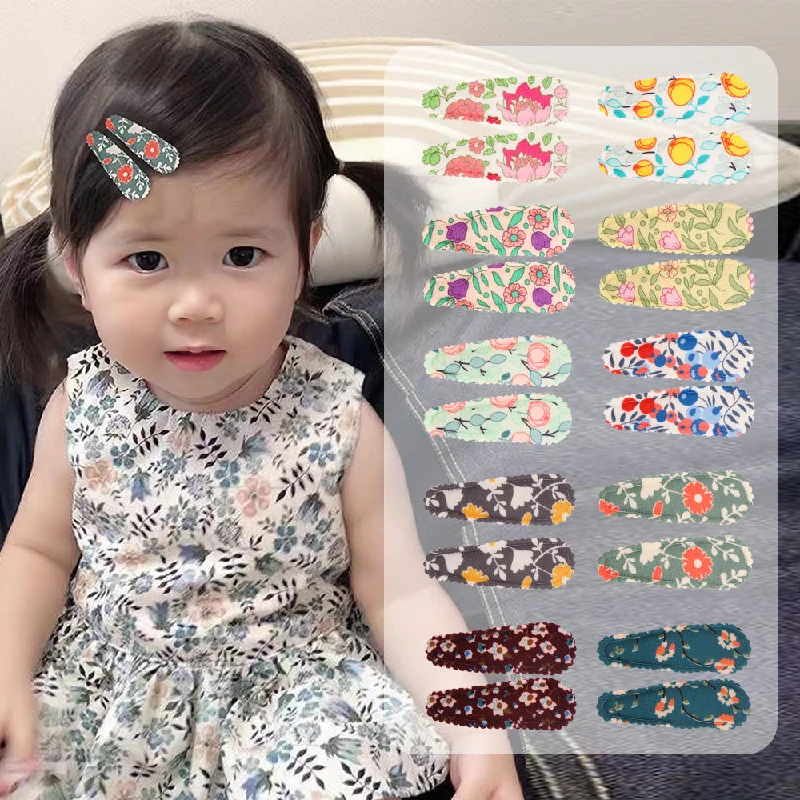 Wholesale Printed Fabric Art Floral Kids Hair Clips