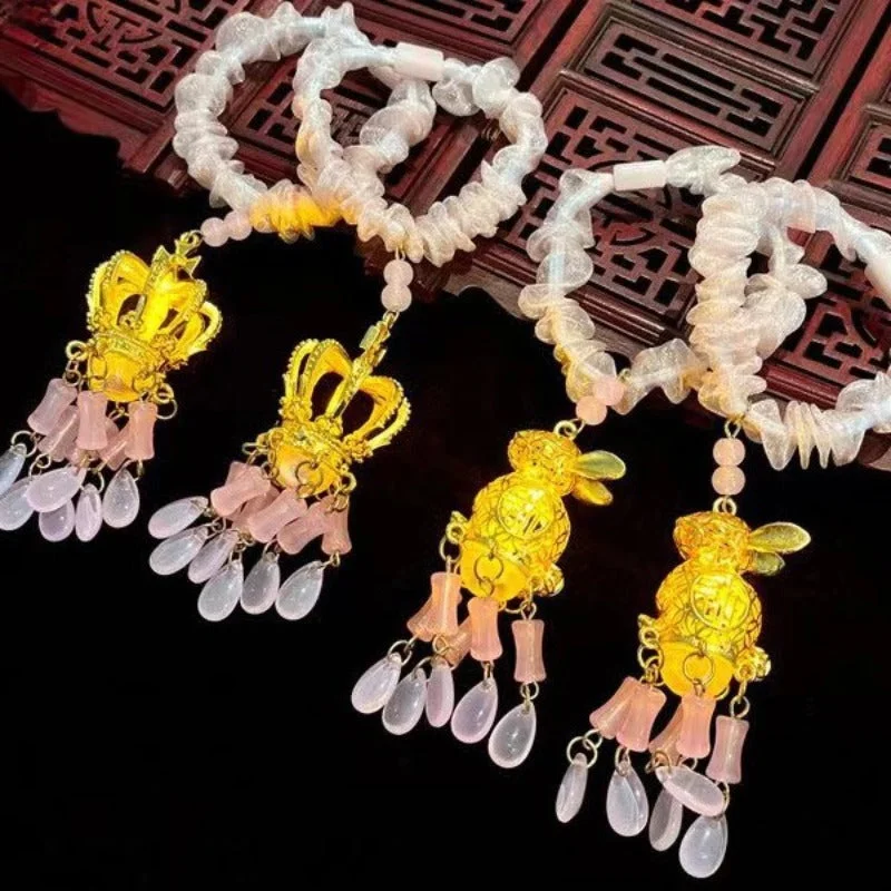 Wholesale Lantern Hanfu Tassel Ancient Style Chinese Red Glowing Palace Lantern Hair Scrunchies