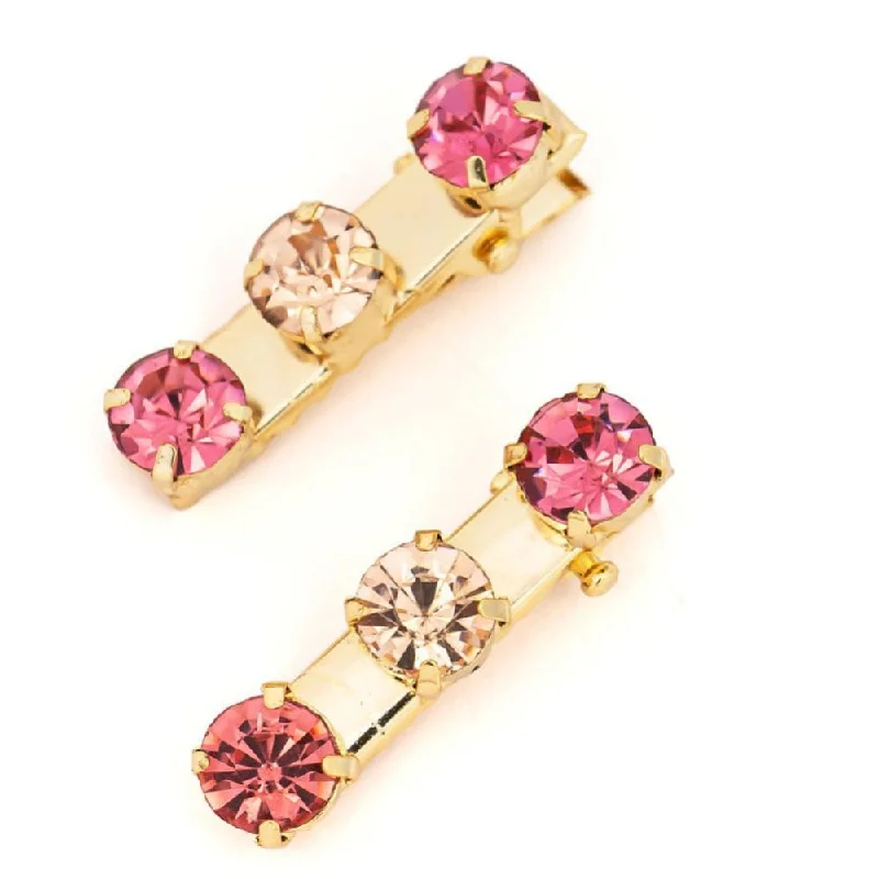 Set of 2 Crystal Hair Pins - Shades of Pink