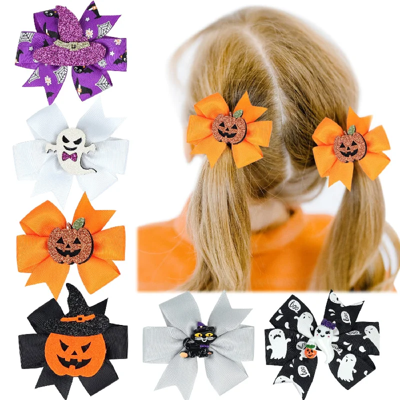 Wholesale Halloween Pumpkin Children's Bow Hair Clip