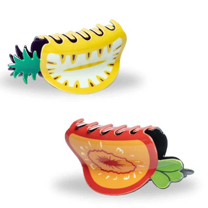 Beutifly Hair Clips for Women Stylish Latest (Orange melon and Pineapple) Pack of 2|Medium Size Clips for Women Hair|Fruit Clip for Girls|Hair clips for Women|Hair Accessories for Women MultiColor