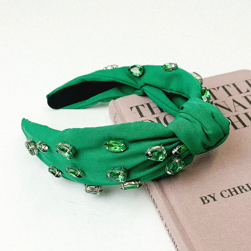 Crystal Detailed Knot Headband in Green