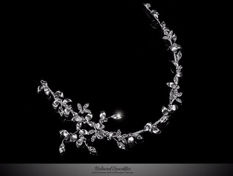 Trista Silver Leaf Hair Tie Headband | Swarovski Crystal