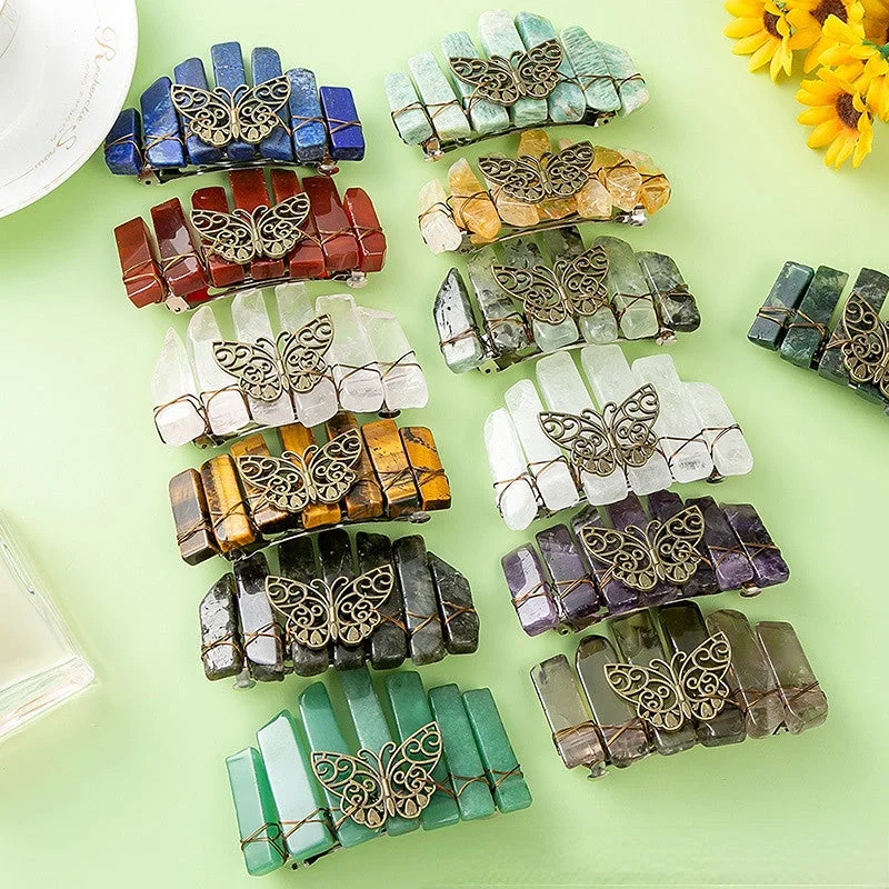 Wholesale Natural Crystal Butterfly Hair Comb Metal Hair Clips