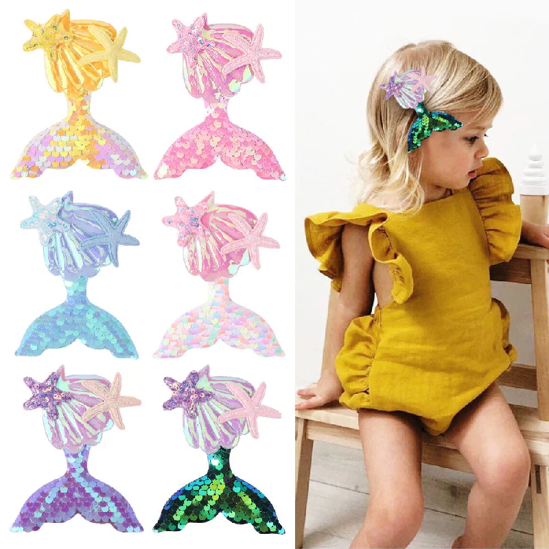 Wholesale Cartoon Mermaid Sequin Cloth Hair Clips