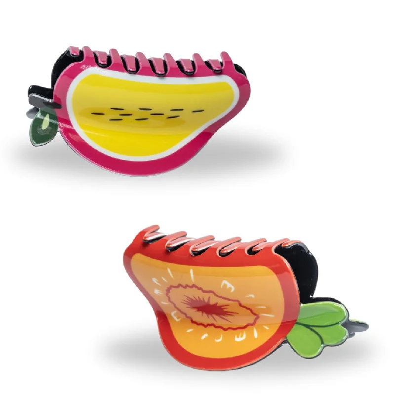 Beutifly Hair Clips for Women Stylish Latest - (Orange melon and Yellow dragon fuit) Pack of 2 | Medium Size Clips for Women Hair|Fruit Clip for Girls|Hair clips for Women|Hair Accessories MultiColor