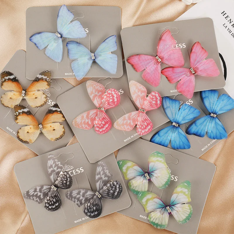 Wholesale Diamond Studded Double Cloth Butterfly Metal Hairpin 10PCS