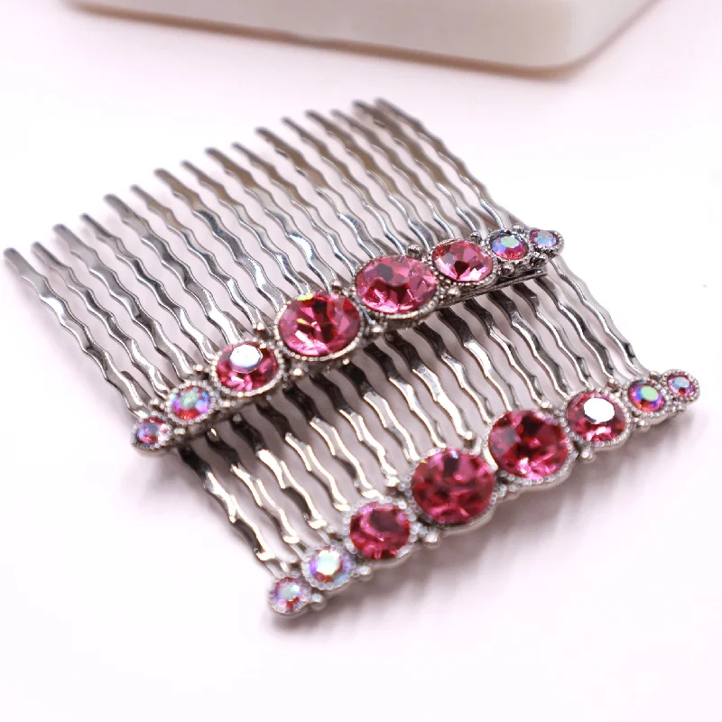 Pink Crystal Hair Accessorie Comb Set