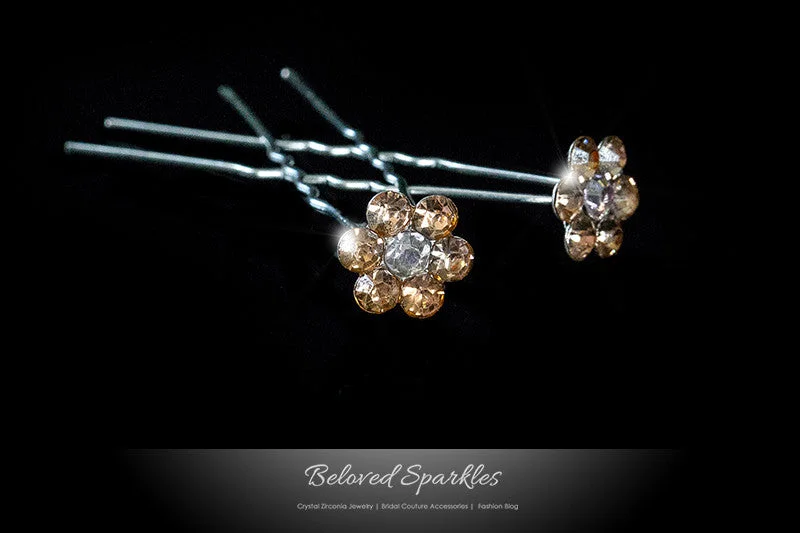 Stella Champagne Peach Flower Hair Stick Pin | Rhinestone