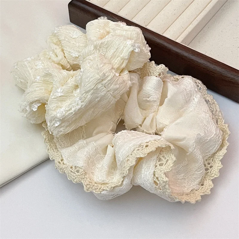 Wholesale Small Fragrant Cream, White Lace Edge, Large Intestine Hair Ring