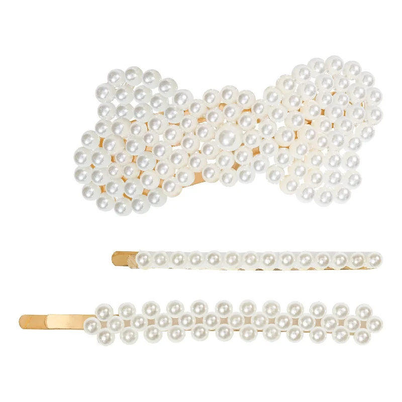 Pastel Collection Pearl Bow Hair Pins 3pcs