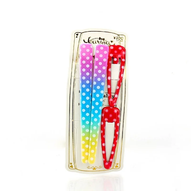 Polka Dots & Checkered Hair Clips (Rainbow & Red, 4pcs)