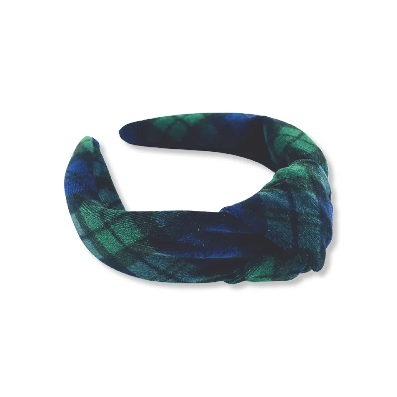 Green Plaid Velvet Hard Headband