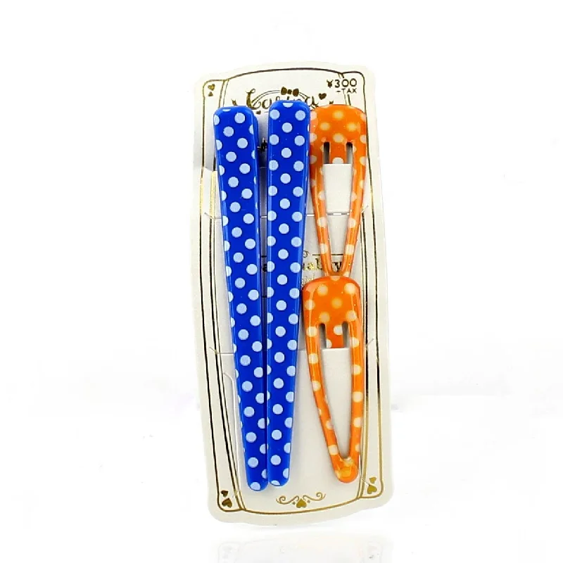 Polka Dots & Checkered Hair Clips (Blue & Orange, 4pcs)