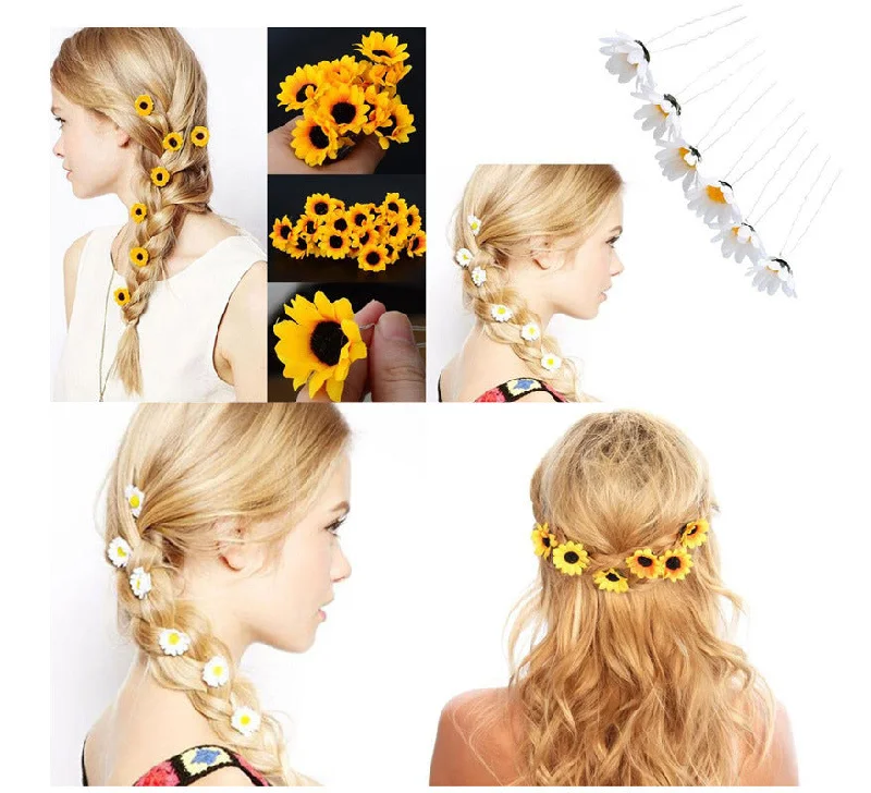 Wholesale Silk Cloth Imitation Sunflower Pin U-shaped Hair Fork