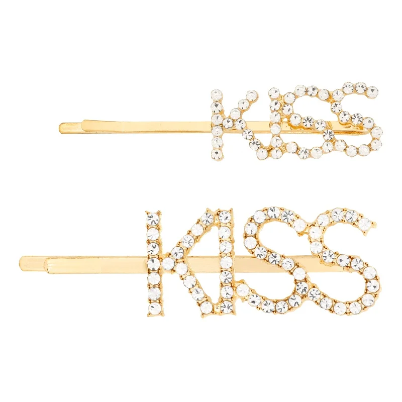 Pastel Collection Sparkly Letter Design Kiss Hair Pins 2pcs