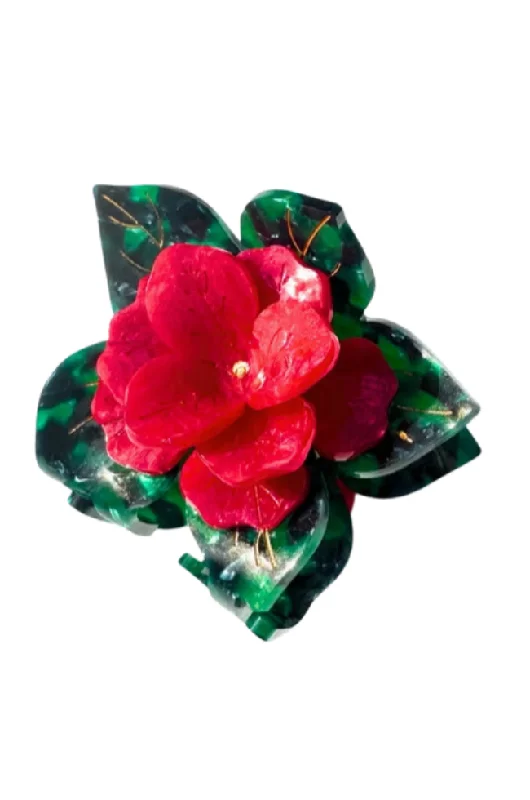 Hand-Painted Poinsettia Claw Clip