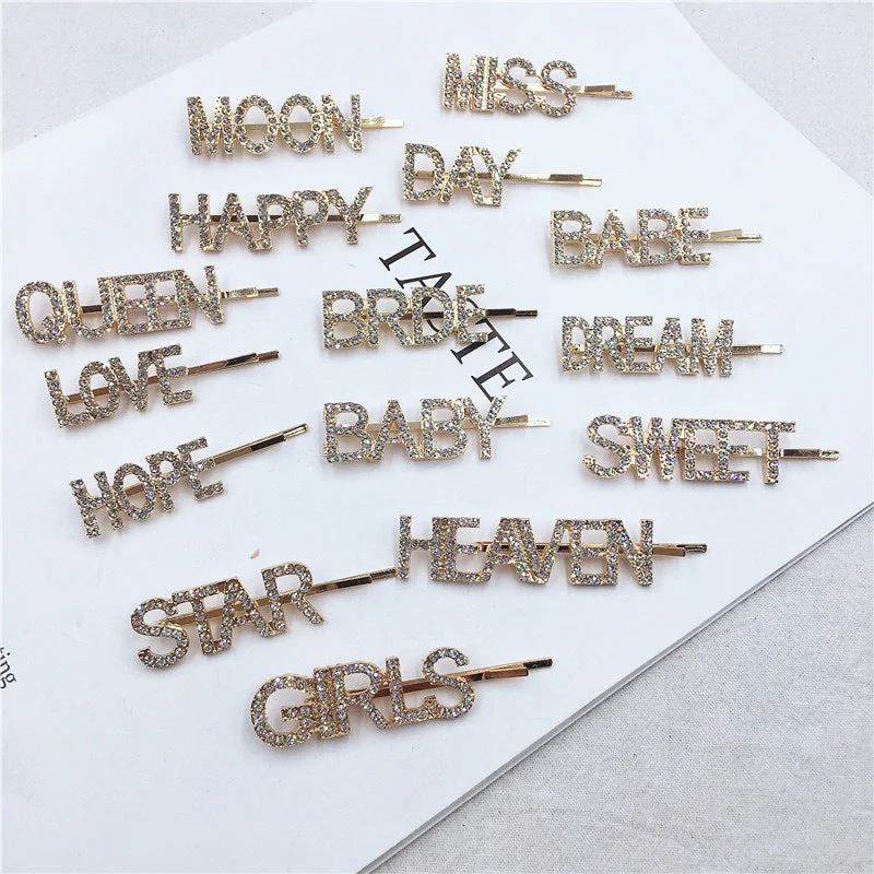 Wholesale Letter Diamond Alloy Hair Clips