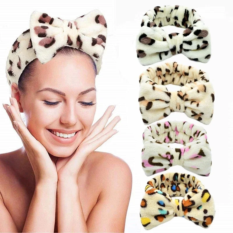 Wholesale Leopard Bow Coral Fleece Headband