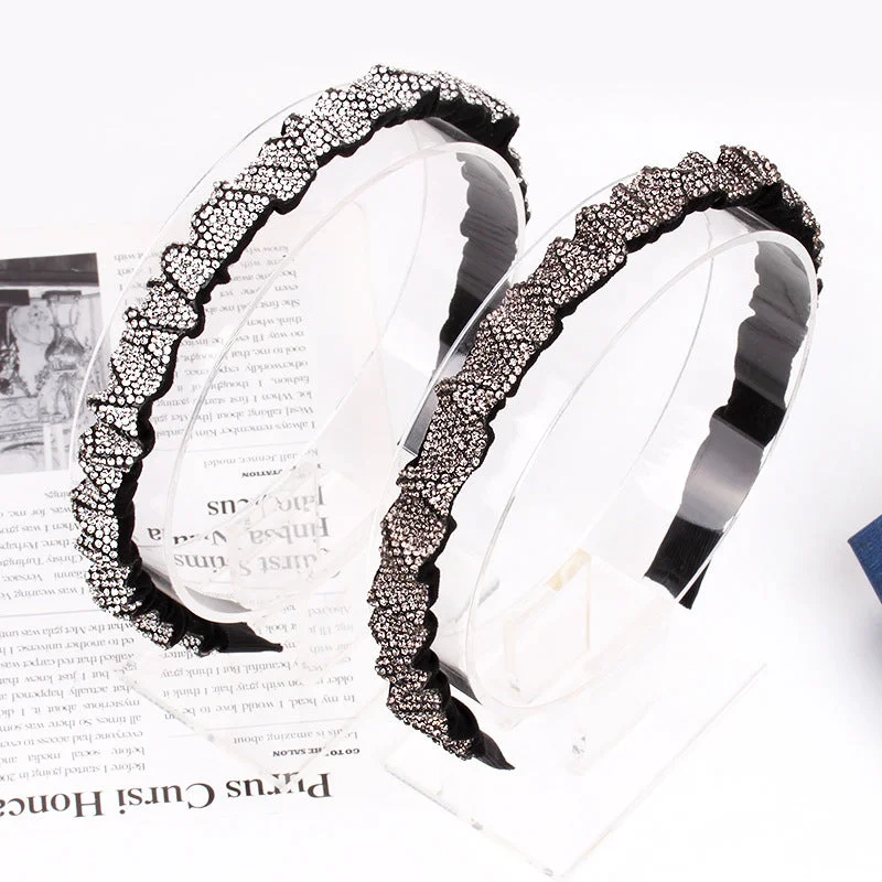 Wholesale 10Pcs high-quality rhinestone pleated hair hoops with thin edges and teeth