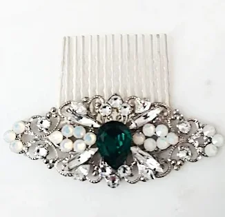 Opal Crystal Emerald Hair Comb Tey