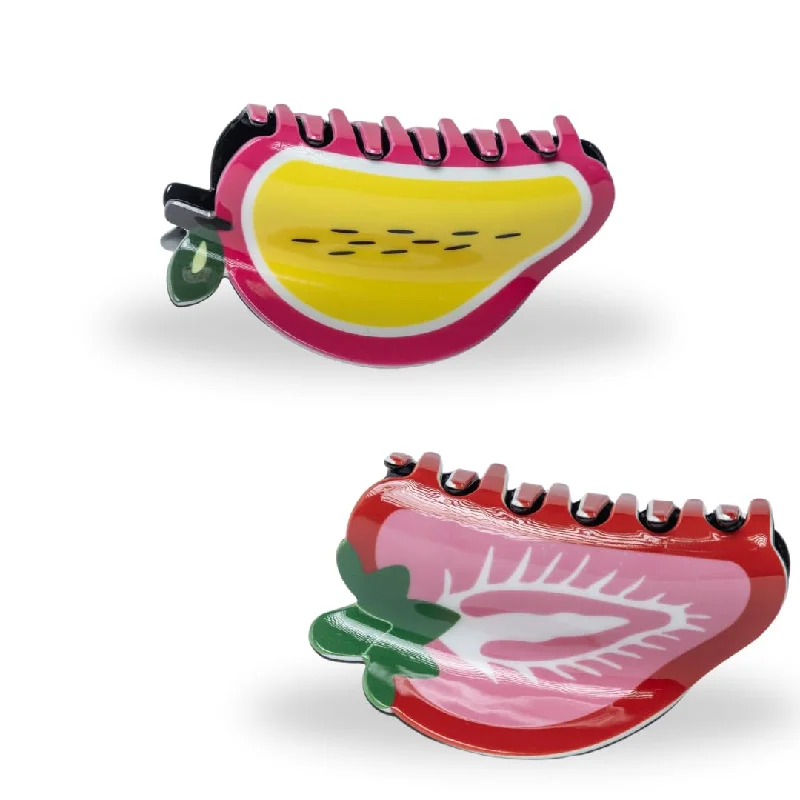 Beutifly Hair Clips for Women Stylish Latest (Yellow dragon fuit and Pink strawberry) Pack of 2|Medium Size Clips for Women Hair|Fruit Clip for Girls|Hair clips for Women|Hair Accessories MultiColor