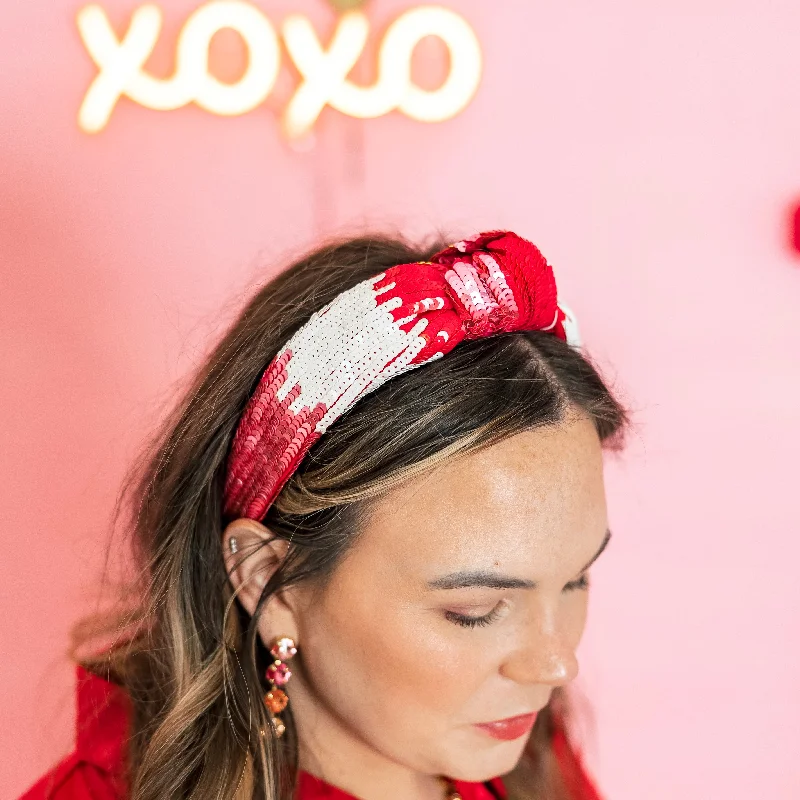 Sequin Large Knot Headband in Red, Pink and White