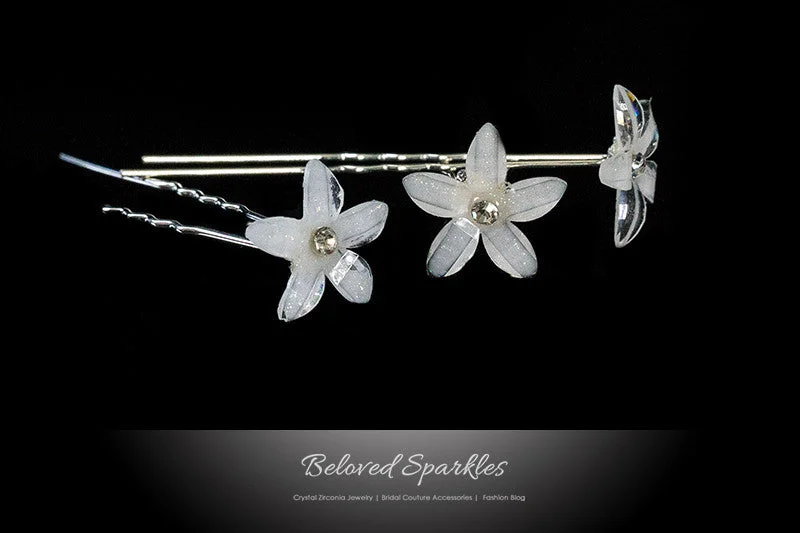 Viva White Flower Hair Stick Pin | Rhinestone