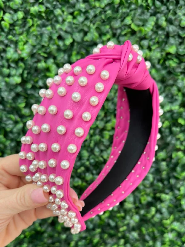 Hot Pink Headband with White Pearls